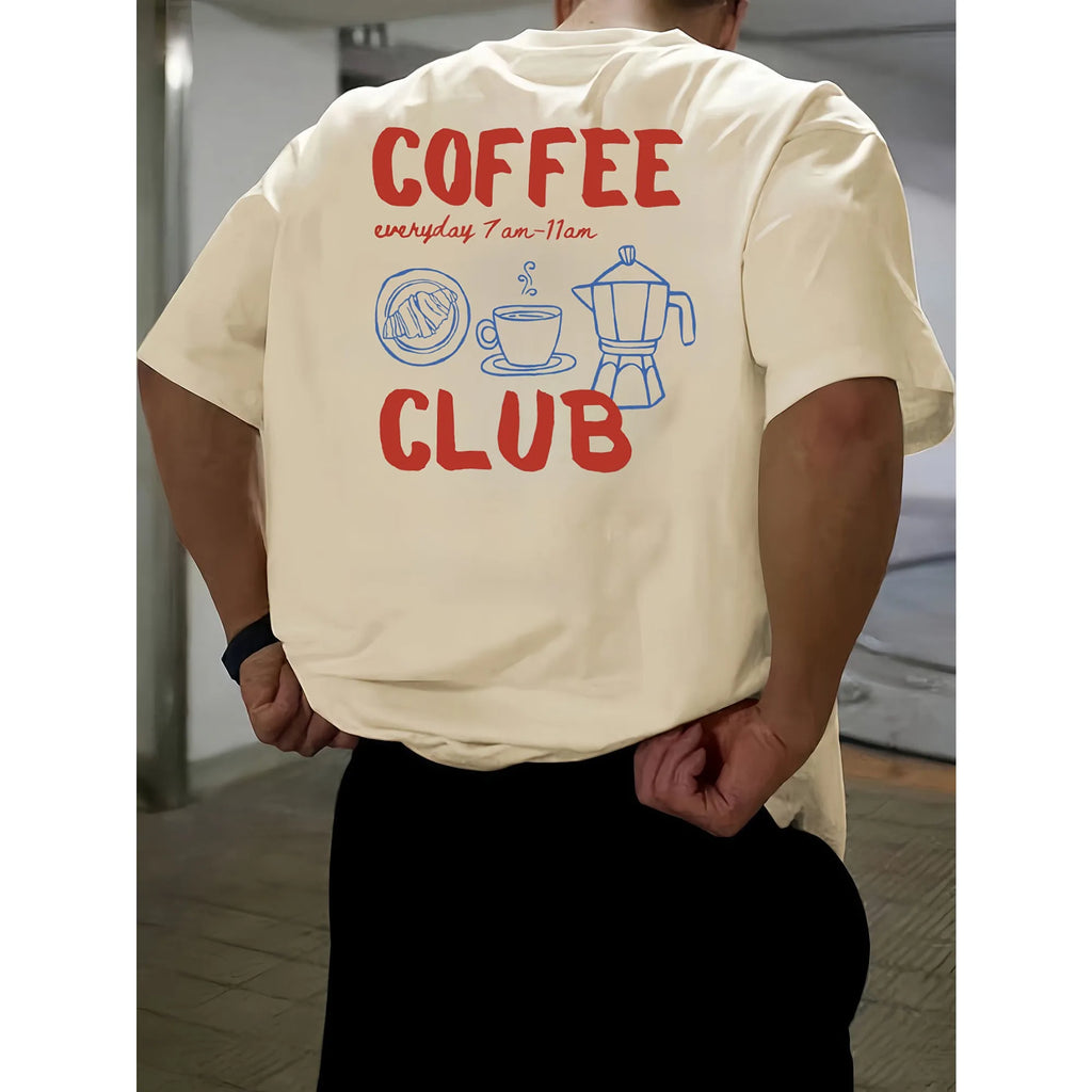 Men Coffee Club Leisure T-Shirt Graphic Print Daily Commuter Sports Oversize Casual Short Sleeved Unseix Oversize T-shirt Top