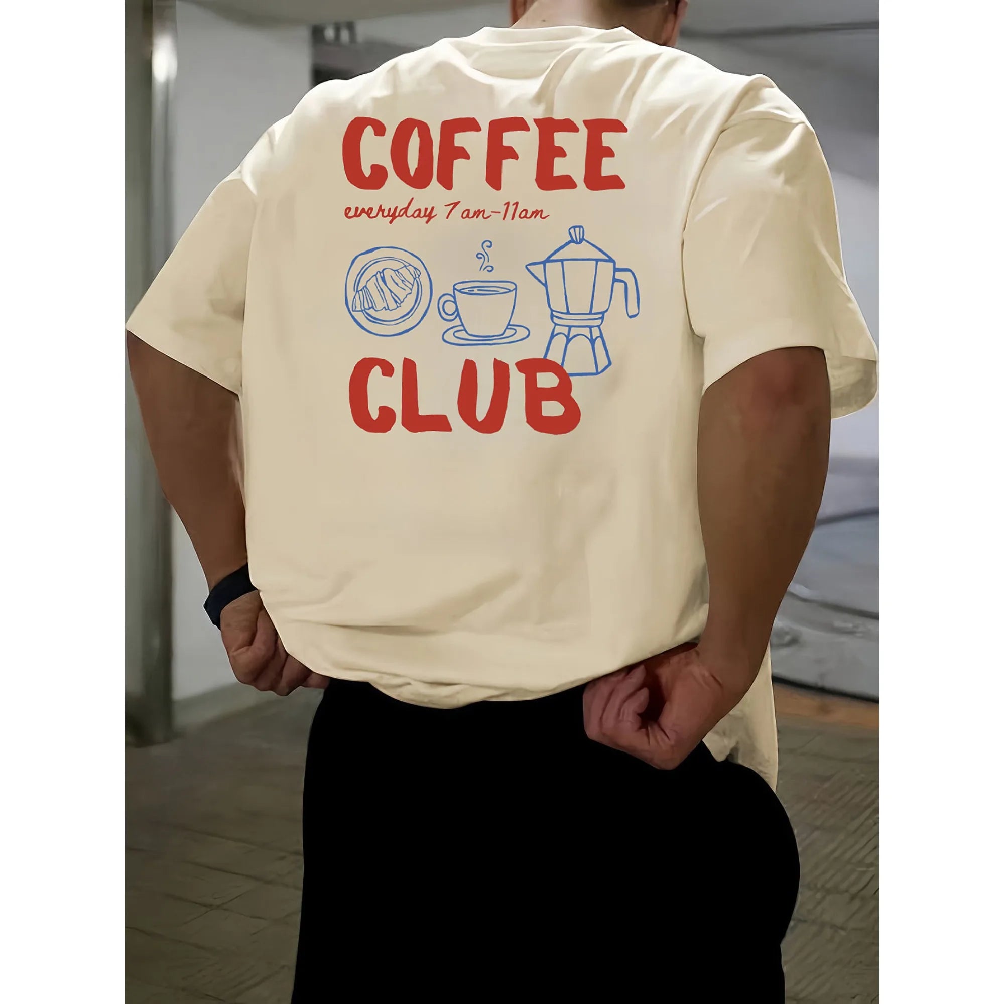 Men Coffee Club Leisure T-Shirt Graphic Print Daily Commuter Sports Oversize Casual Short Sleeved Unseix Oversize T-shirt Top