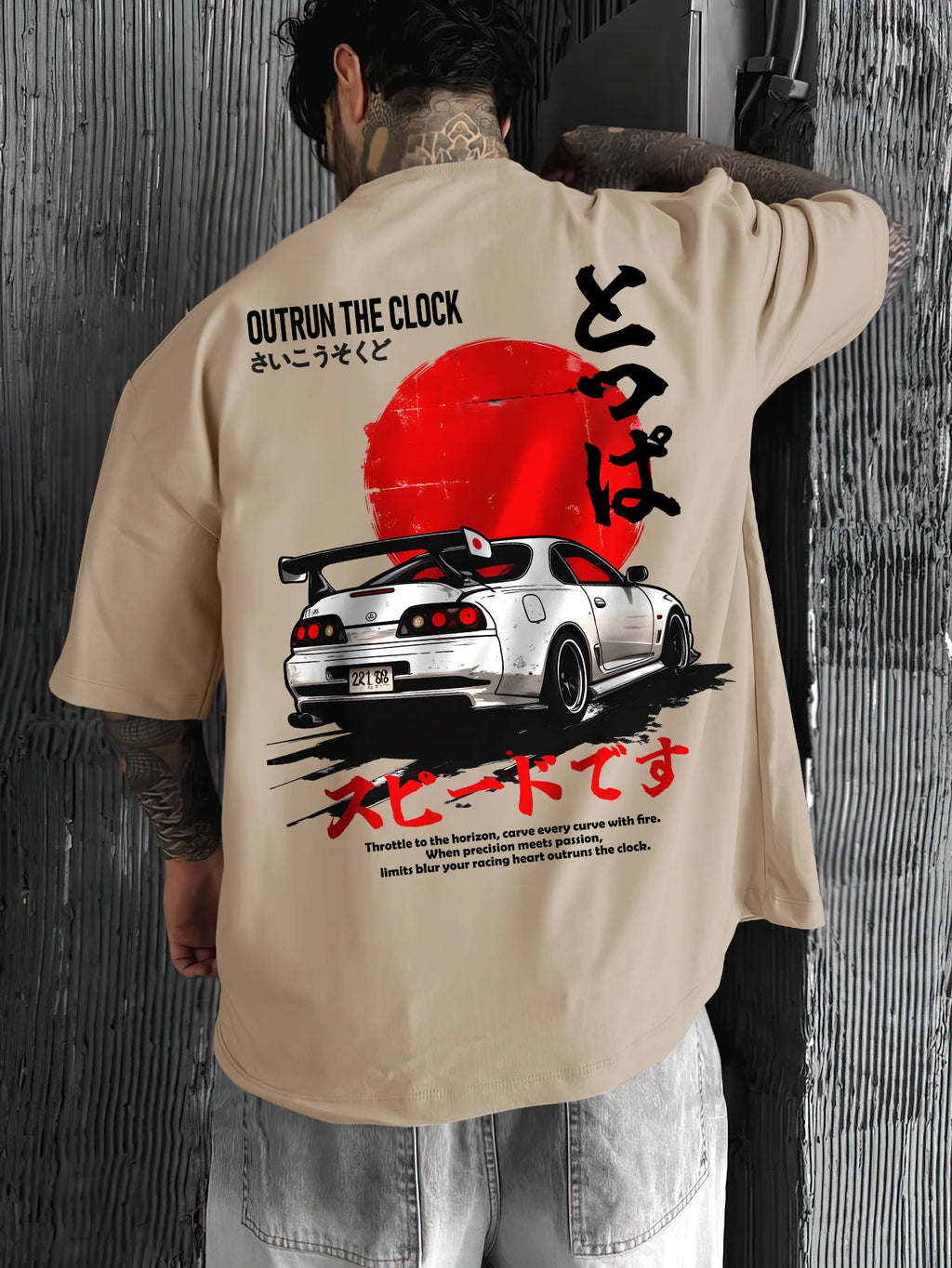 Oversized Streetwear Graphic T Shirt Men Brand Japanese Tokyo Racing Car Print Drift JDM Style Loose Fit Tee White Cotton Top Hi