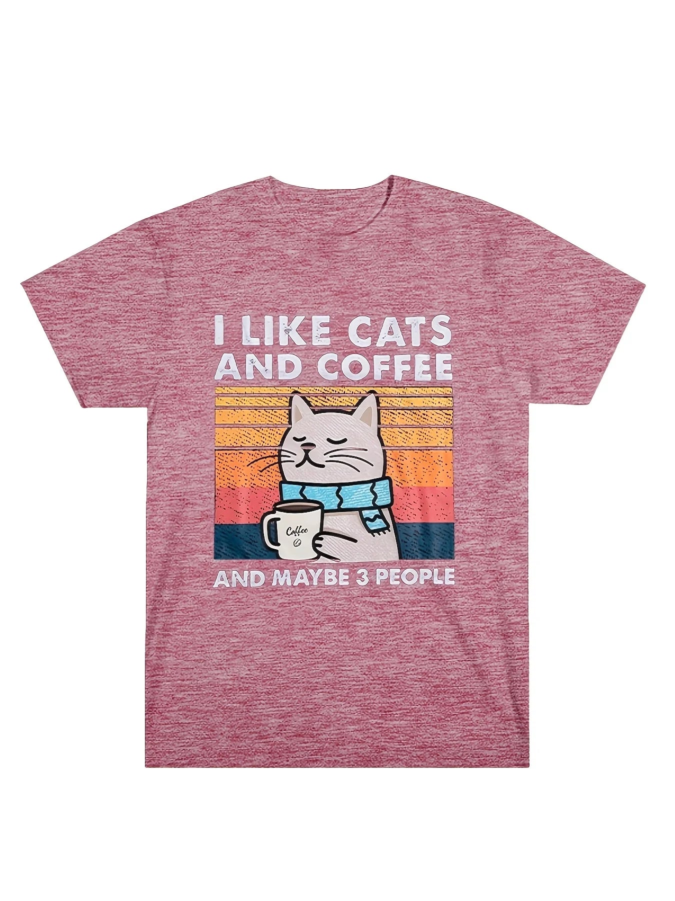 Cat Shirt I Like Cats and Coffee and Maybe 3 People Graphic T-Shirt Vintage Cat Lover Shirts Retro Coffee Lover Gift Tee Tops