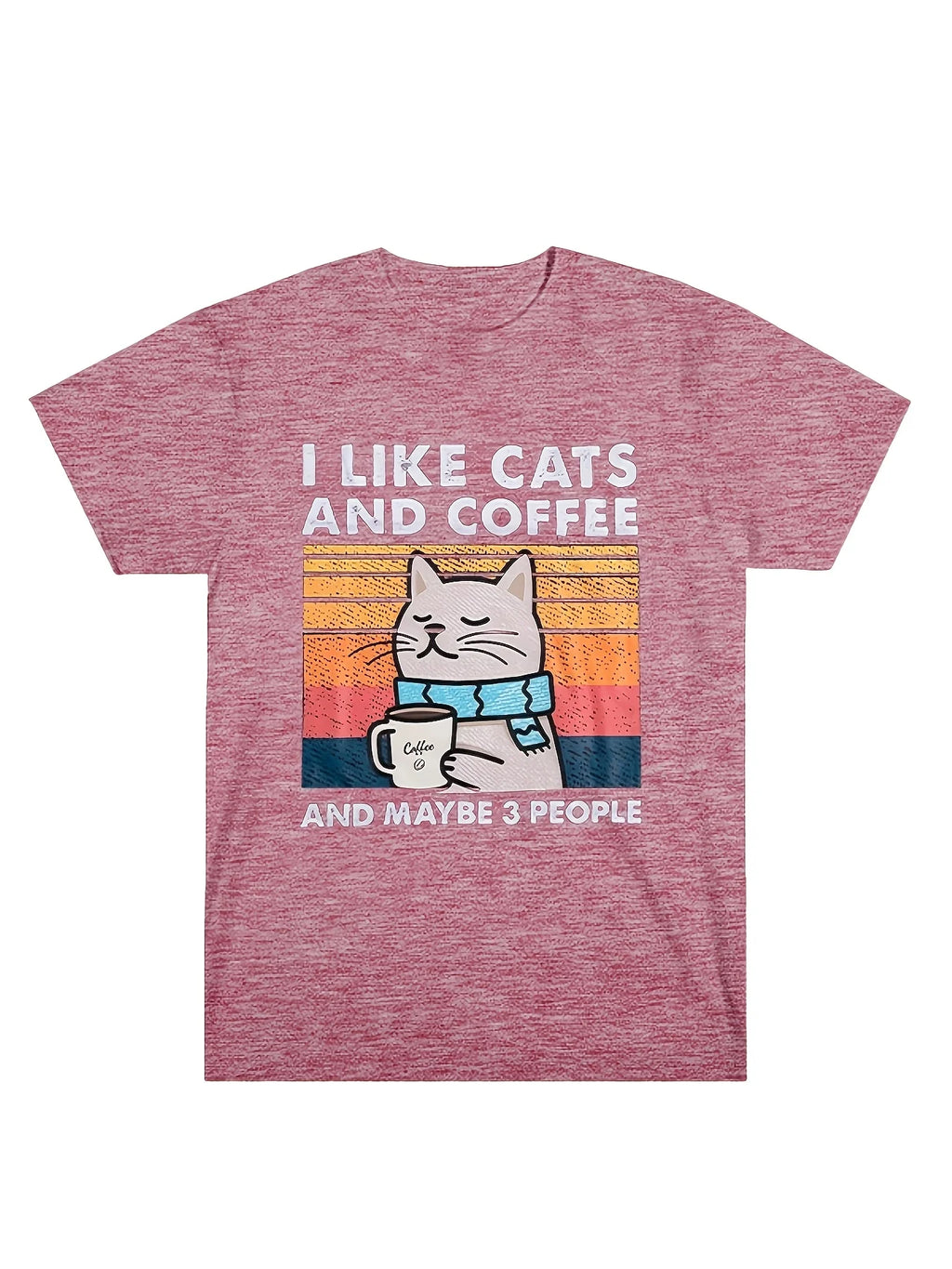 Cat Shirt I Like Cats and Coffee and Maybe 3 People Graphic T-Shirt Vintage Cat Lover Shirts Retro Coffee Lover Gift Tee Tops