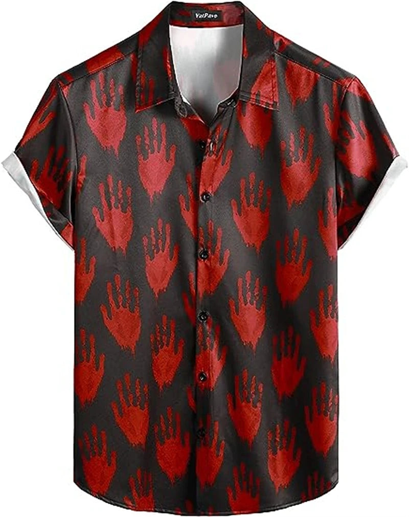 Halloween Skull Graphic Shirts Fashion Trend Short Sleeve Lapel 3D Pumpkin Printed Hawaiian Shirt Loose Streetwear Mens Clothing