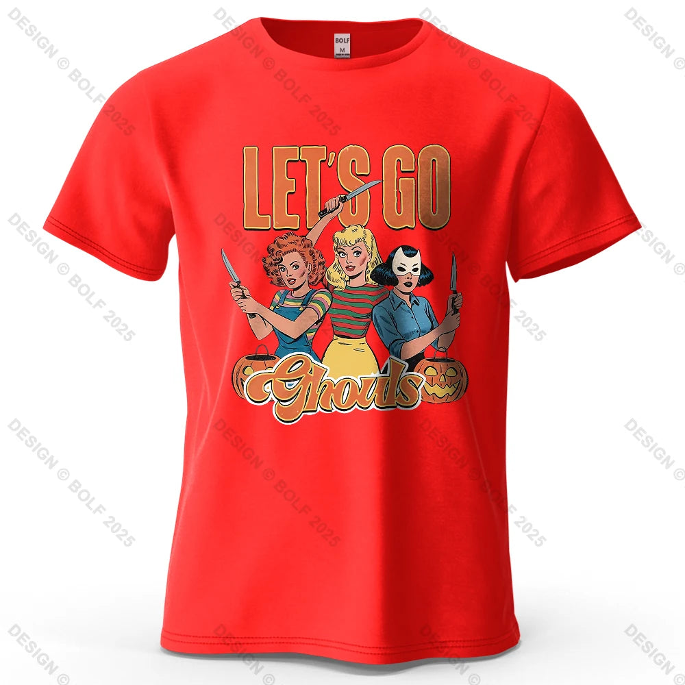 Let's Go Ghouls Printed Men's T-Shirt 100% Cotton Oversized Cool Halloween Graphic Tees for Women Tops Tees Streetwear