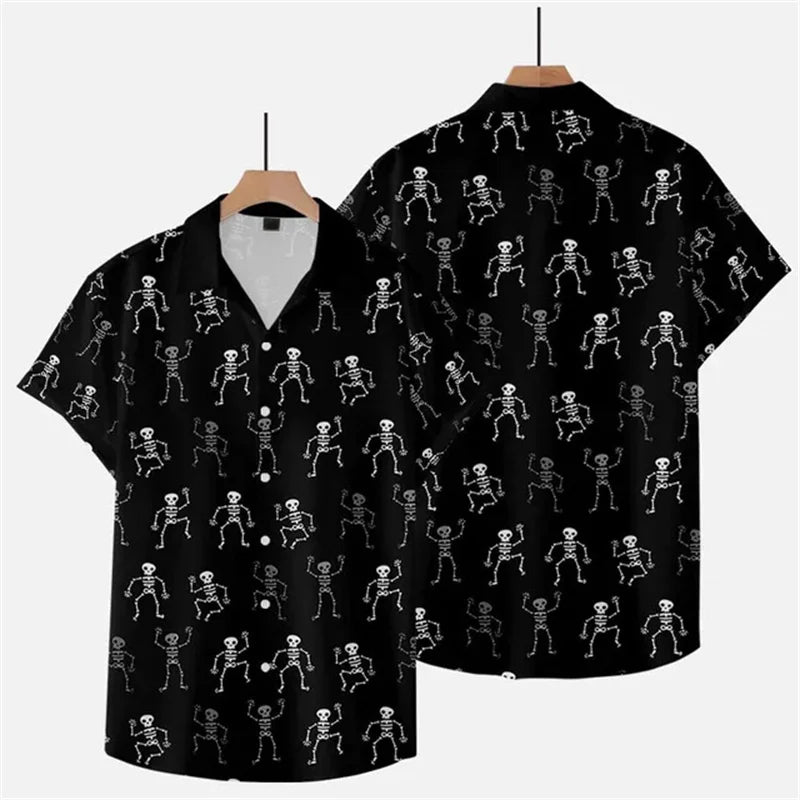 Halloween Graphic Hawaiian Shirt For Men Skull 3D Printed Aloha Shirts Summer Casual Fashion Short Sleeve Lapel Top Loose Blouse