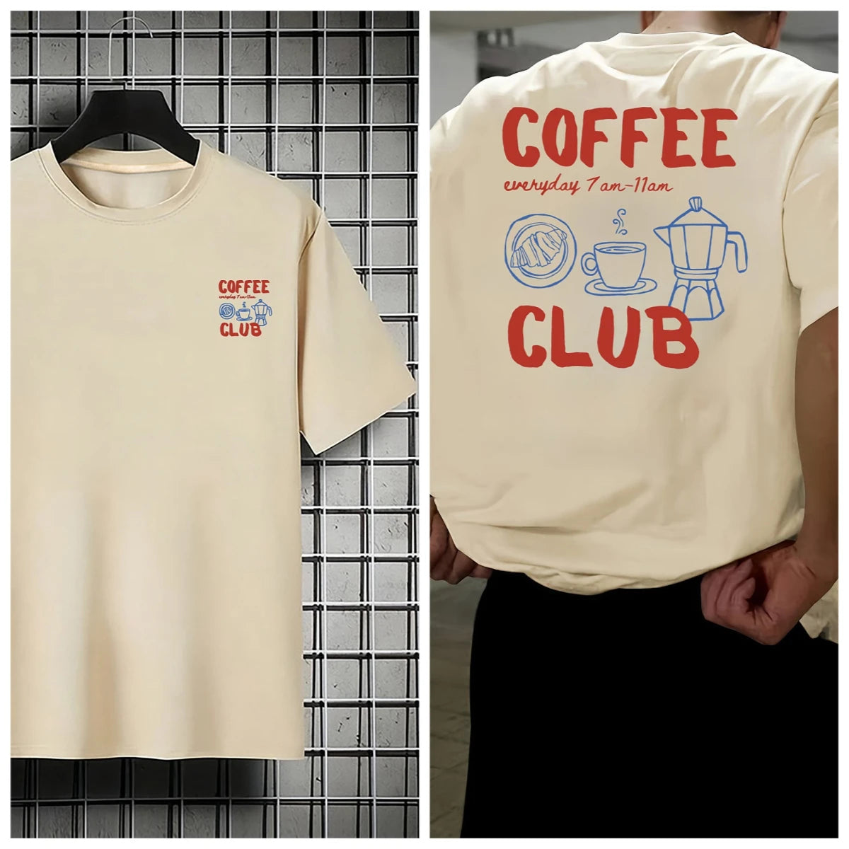 Men Coffee Club Leisure T-Shirt Graphic Print Daily Commuter Sports Oversize Casual Short Sleeved Unseix Oversize T-shirt Top