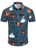 Halloween Party Graphic Hawaiian Shirt For Men Trick Or Treat Pumpkin 3D Printed Blouse Holiday Short Sleeve Lapel Tops Shirts
