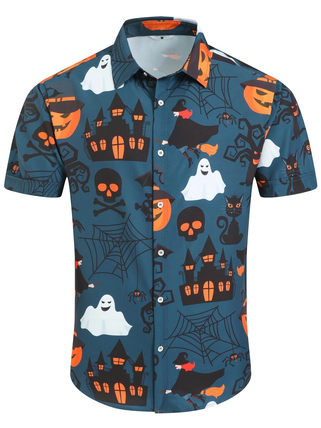 Halloween Party Graphic Hawaiian Shirt For Men Trick Or Treat Pumpkin 3D Printed Blouse Holiday Short Sleeve Lapel Tops Shirts