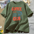 Coffee Club T Shirt Women Funny Coffee Lover Retro Tshirt Trendy Cotton Short Sleeve Tee Harajuku Graphci T Shirts Streetwear